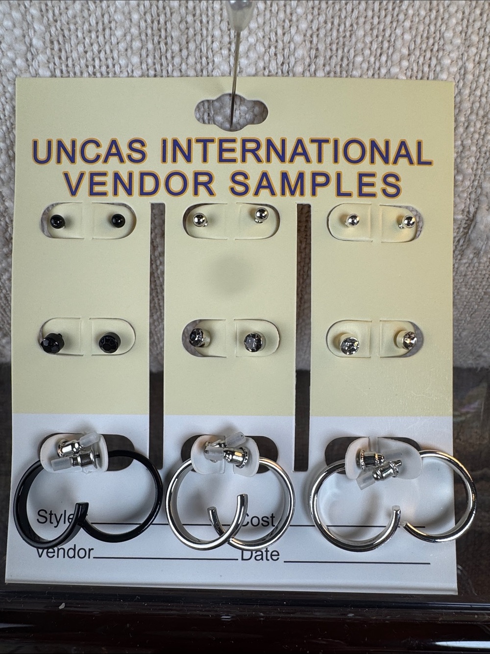 0792-Uncas International Vendor‎ Sample Hoop & Stud Earring Set - Black & Silver